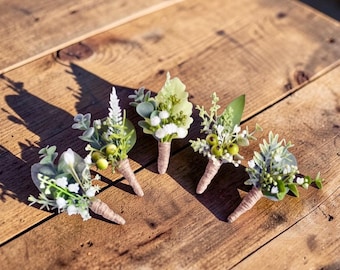 Rustic Faux Greenery Wedding Boutonnieres