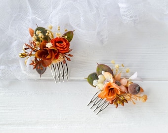 Rust orange brown mini comb Flower girl headpiece Mini floral comb Hair accessories Boho wedding Wedding hair comb