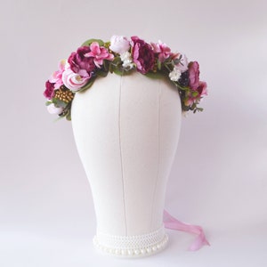 Mauve blush pink flower crown Bridal floral headband Bridesmaid crown Wedding flower wreath