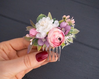 Dusty Lilac Floral Hair Comb: Wedding Bridal Headpiece