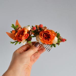 Rust orange brown flower set Boho wedding Floral comb Bridal flower clip Wedding hair accessories Flower headpiece Autumn wedding