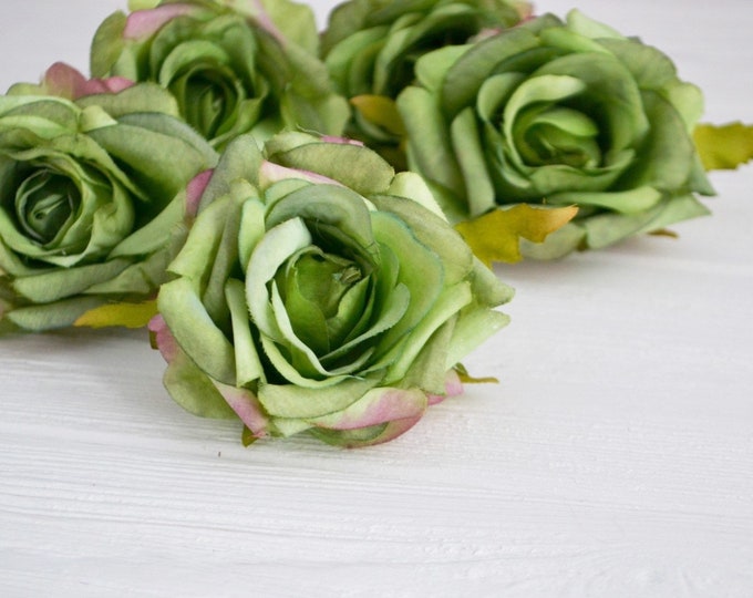 5 Pieces Green Roses Artificial Rose Flower Heads Fake Roses Faux Rose
