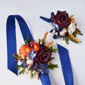 Burgundy rust navy blue flower accessories Flower corsage Floral Accessories Boho wedding flowers Groomsmen buttonhole Groom image 6