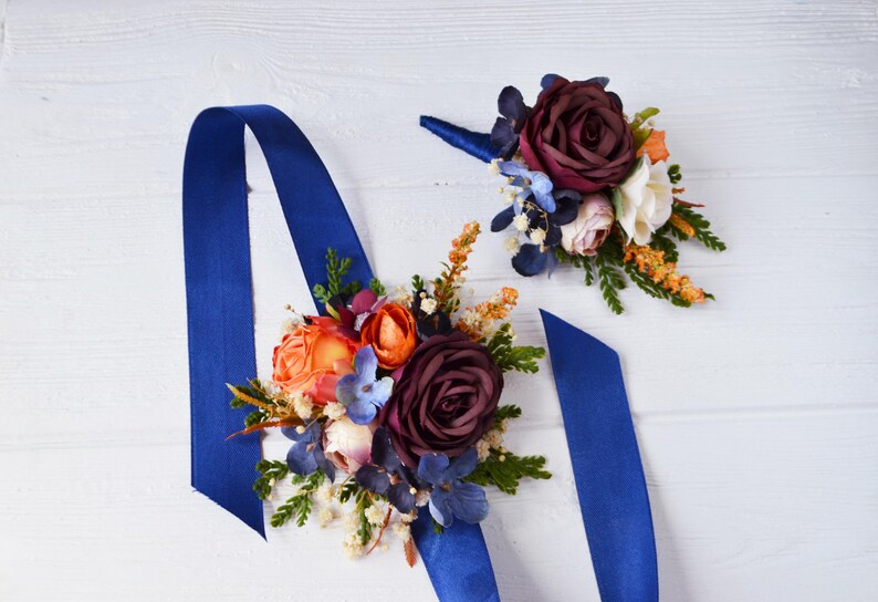 Burgundy rust navy blue flower accessories Flower corsage Floral Accessories Boho wedding flowers Groomsmen buttonhole Groom image 6