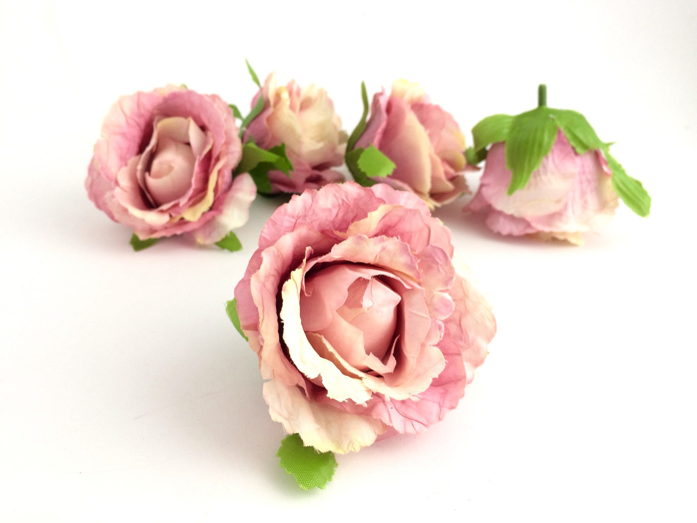 5 Pcs Artificial Rose Heads Silk Flowers Champagne Purple Etsy
