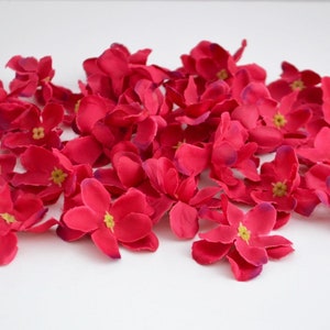 30 pieces Red Hydrangea Blossoms Silk Hydrangea Fake flowers Spring flowers Set of hydrangea petals