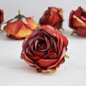 Rust artificial rose head Terraccota ilk roses Fake flowers Faux rose heads