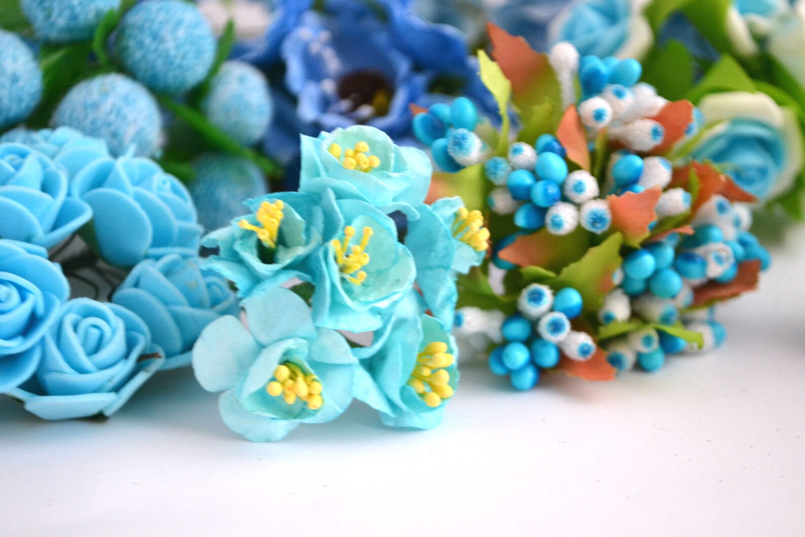 Light Blue Artificial Flowers Set of Mini Bouquets Fake Etsy