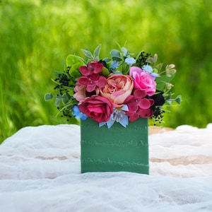 Flower pocket boutonniere Magenta blue peach flowers Colorful boutonniere Bright flower accessories Groom Groomsmen