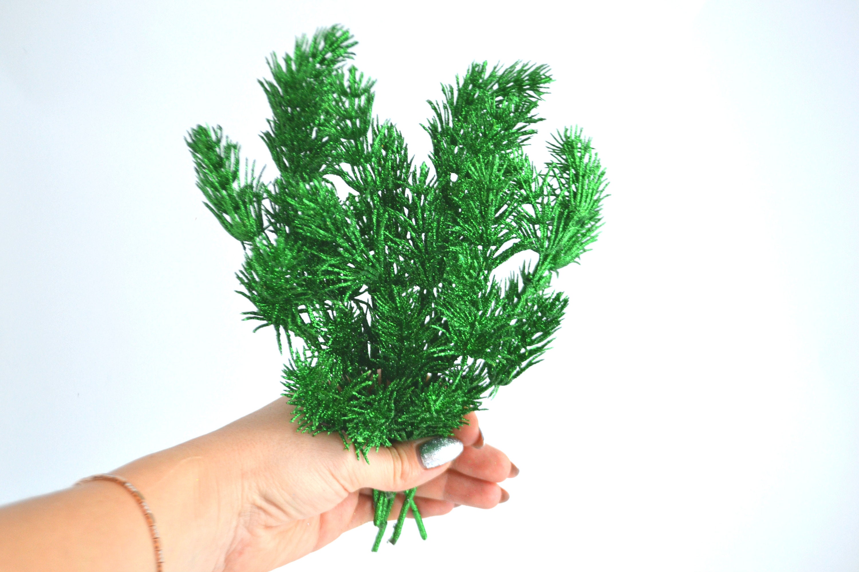 7 stems Christmas glittered artificial greenery Christmas Etsy