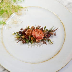 Terracotta Floral Hair Comb: Rustic Wedding Hairpiece