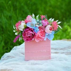 Baby pink sky blue flower pocket boutonniere Bright boutonniere Pink flower accessories Groom Groomsmen