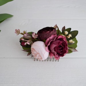 Burgundy mauve pink flower comb Floral comb Wedding flower hair comb Bridal hair accessories Bridesmaid comb Bridal headpiece