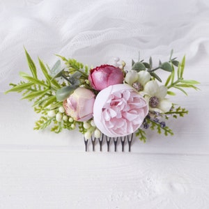 Peony flower hair comb Blush pink flower comb Bridal hair piece Wedding flower accessories Flower girl comb