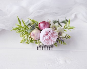 Peony flower hair comb Blush pink flower comb Bridal hair piece Wedding flower accessories Flower girl comb