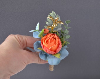 Orange Tropical Flower Boutonniere, Beach Wedding Buttonhole
