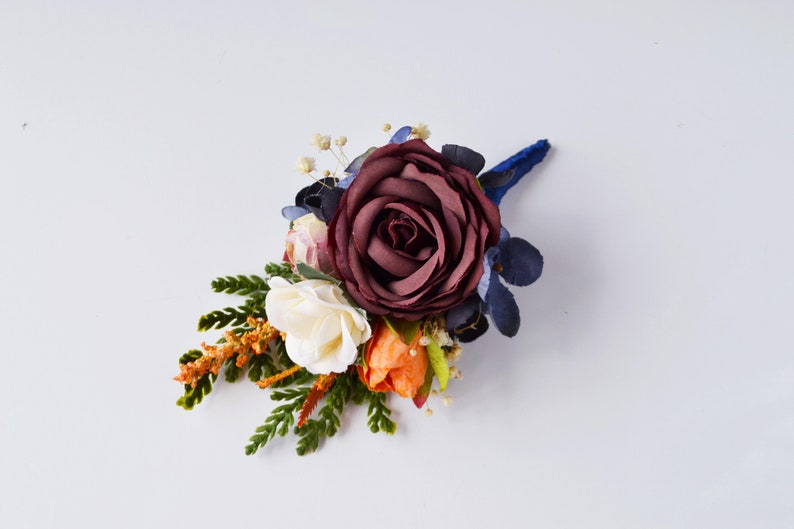 Burgundy rust navy blue flower accessories Flower corsage Floral Accessories Boho wedding flowers Groomsmen buttonhole Groom image 5