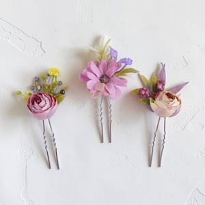 Floral Hair Pins Set: Mauve, Lavender & Peach Wedding Hair Accessories