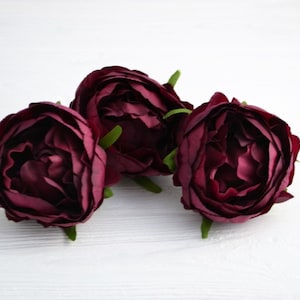 3 Pieces Artificial peony Silk peony Burgundy peony Small peony Flower heads Fake peony Faux flowers 2.75''/7 cm