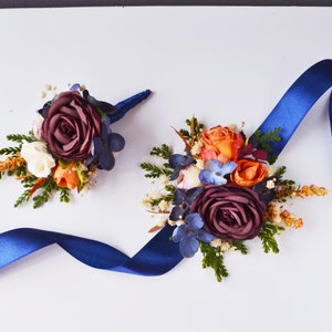 Burgundy rust navy blue flower accessories Flower corsage Floral Accessories Boho wedding flowers Groomsmen buttonhole Groom image 7