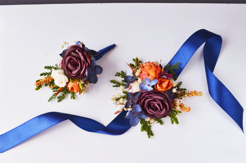 Burgundy rust navy blue flower accessories Flower corsage Floral Accessories Boho wedding flowers Groomsmen buttonhole Groom image 7