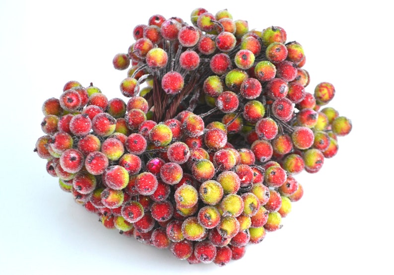 Artificial Berries in Green With Red Berry on Wire Wrapping Etsy