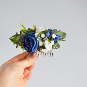 Blue white flower comb Flower girl headpiece Wedding Hair accessories Floral hair piece for bride