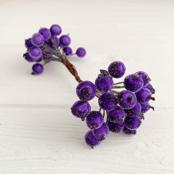 Purple berry Artificial frozen berries Beaded berry on wire Berry decor Holly berry Crafting berries Christmas berry