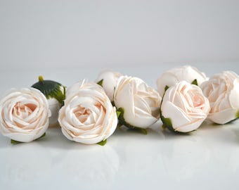 White pink silk roses Small flowers Fake rose Flower heads Artificial roses Mini rose