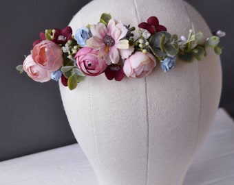 Blush pink flower crown kit Floral crown for girl Hair wreath wedding Maternity Floral headband Bridal headpiece
