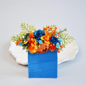 Pocket Boutonniere Colorful boutonniere for Wedding Navy blue Orange Rust Accessory Groom Groomsmen Bright flower boutonniere