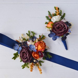 Burgundy rust navy blue flower accessories Flower corsage Floral Accessories Boho wedding flowers Groomsmen buttonhole Groom image 2