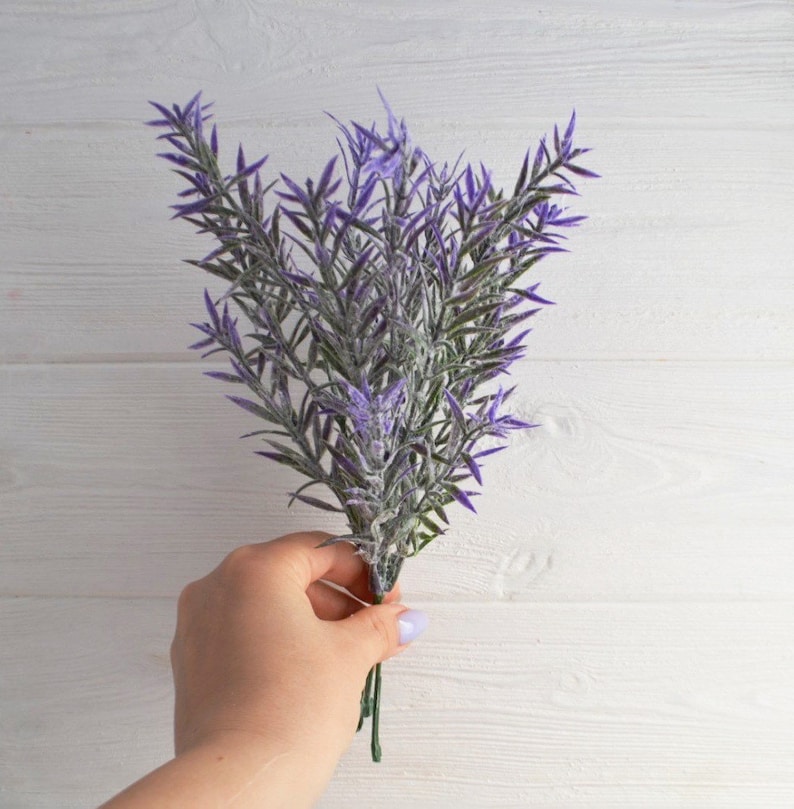 3 Stems Artificial Greenery Floral Filler Purple Rosemary Etsy