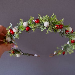 Winter hair crown Red White berry Christmas headband Winter hair wreath Winter floral crown