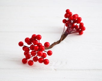 Red Christmas artificial berries Berry bunch Fake berry Craft supply Faux fruit Berry bundle