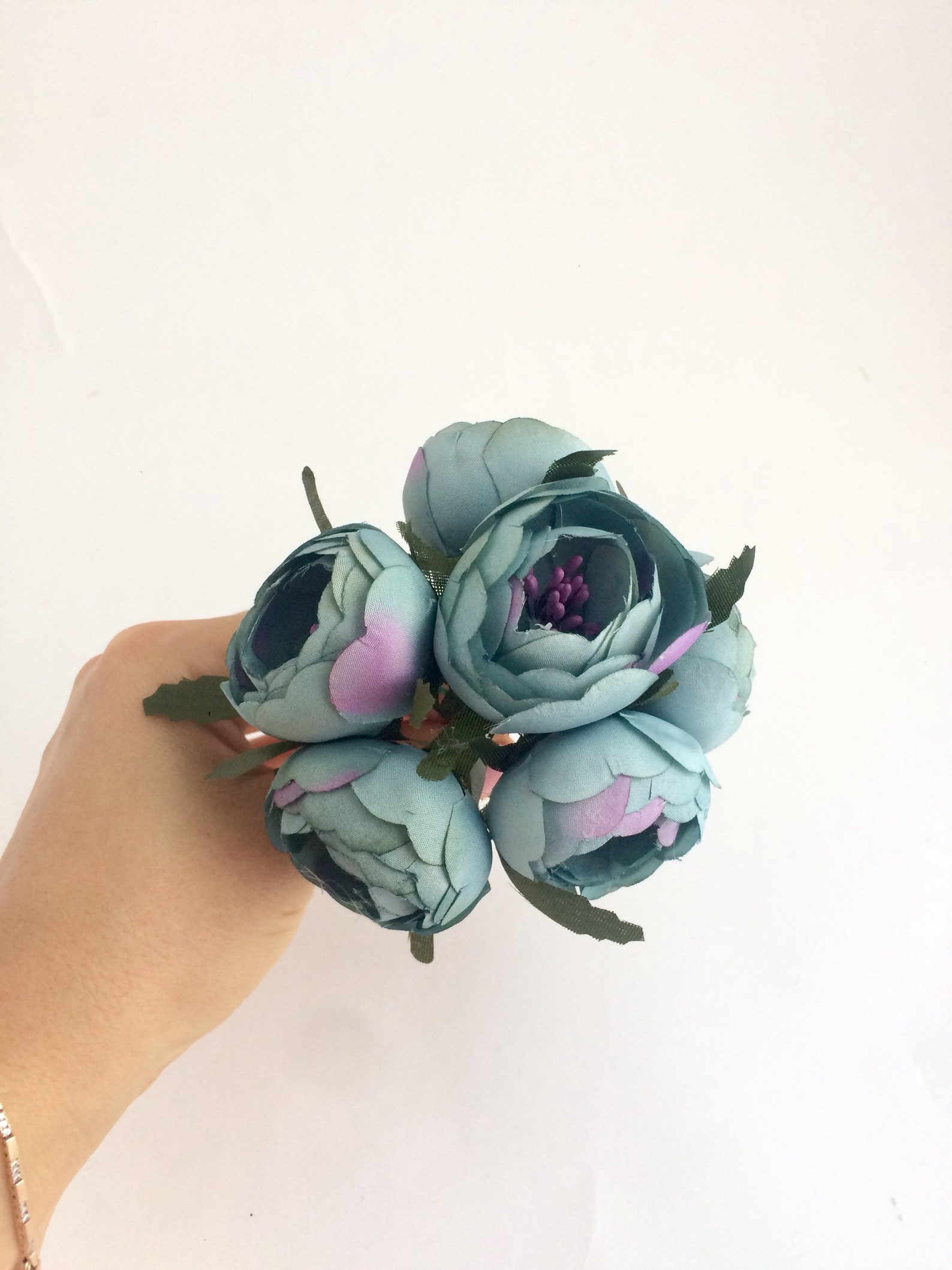 Dusty blue artificial flowers 6 pieces Fake flowers Faux Etsy