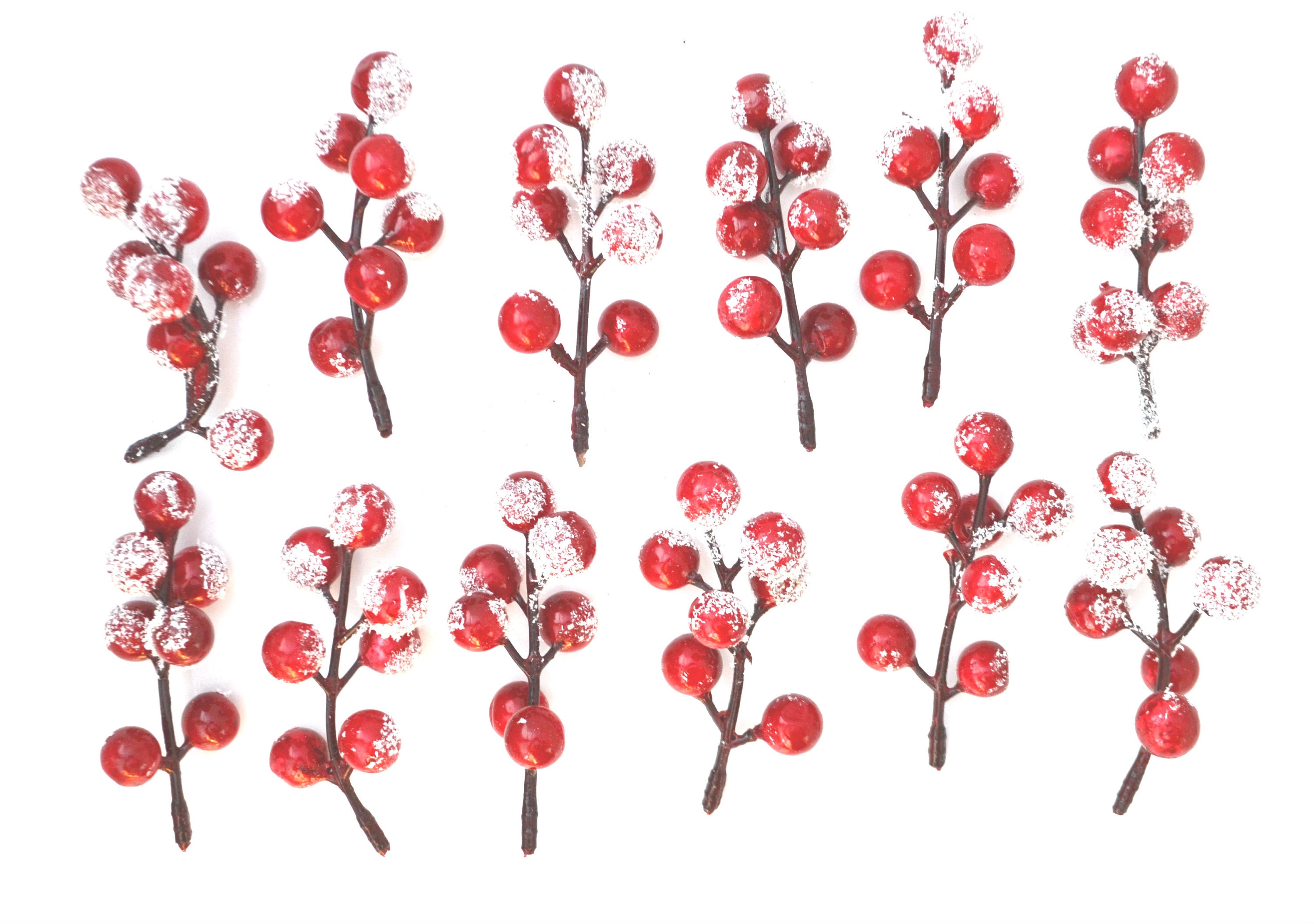 12 Pieces Snow Red Berries Holiday Decor Christmas Berry Etsy