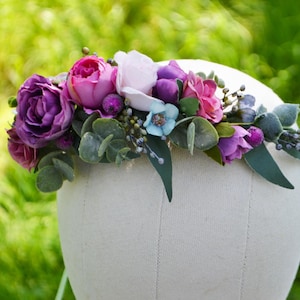 Pastel flower crown Lavender mauve lilac floral wreath Flower girl crown Wedding headpiece Bridal hair clip