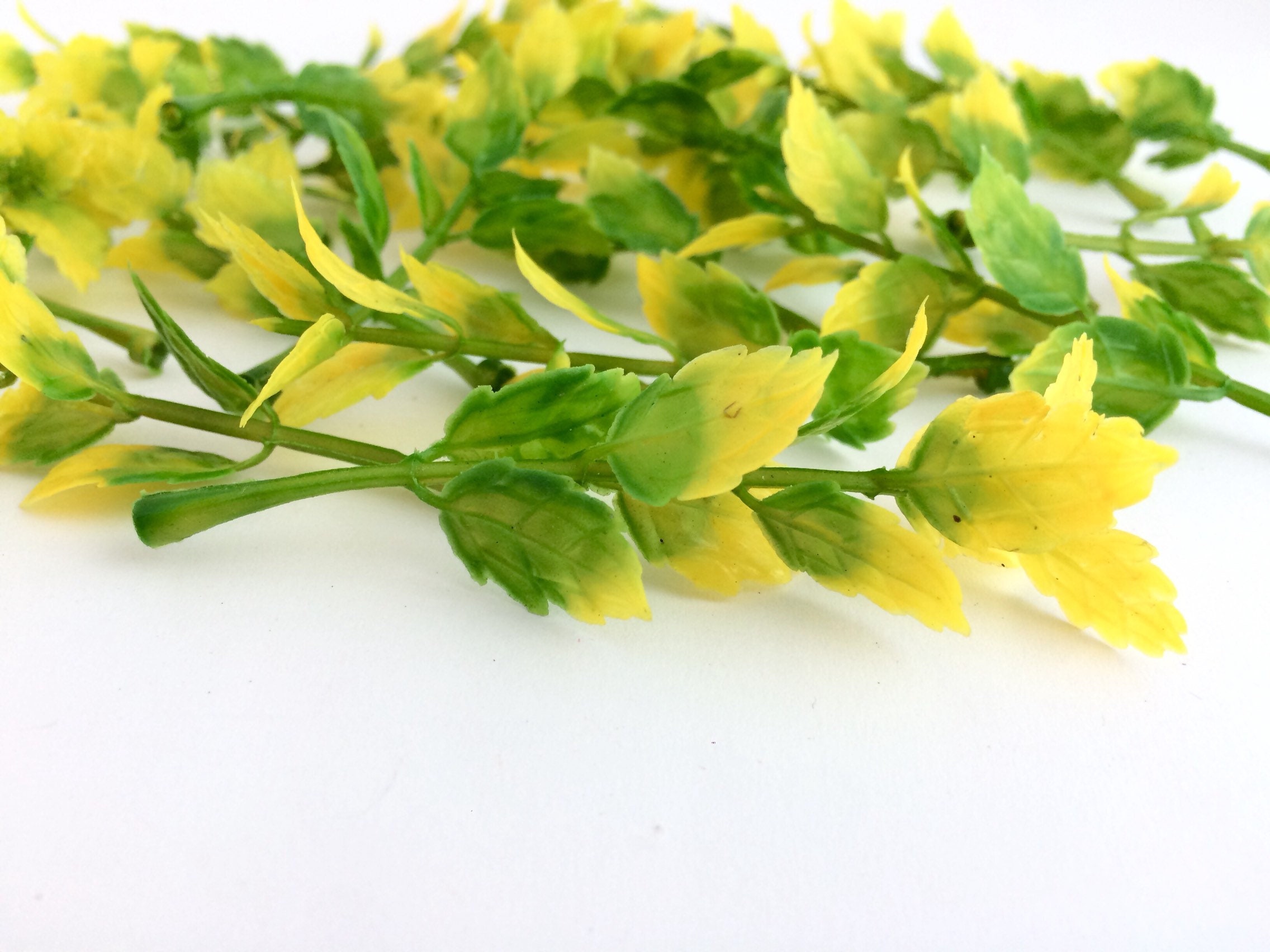 Artificial plastic leaves 25 pieces Faux greenery Yellow Etsy