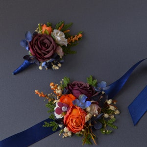 Burgundy rust navy blue flower accessories Flower corsage Floral Accessories Boho wedding flowers Groomsmen buttonhole Groom image 8