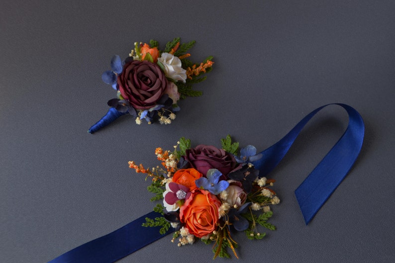 Burgundy rust navy blue flower accessories Flower corsage Floral Accessories Boho wedding flowers Groomsmen buttonhole Groom image 8