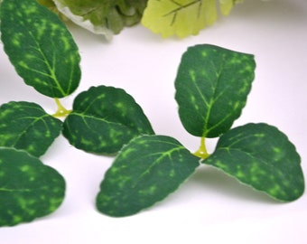 Artificial green leaves Faux triple leaves Fake plants Tree leavesfor diy Millinery leaves set of 5 pcs