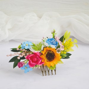 Colorful Flower Hair Comb: Bright Summer Bridal Headpiece