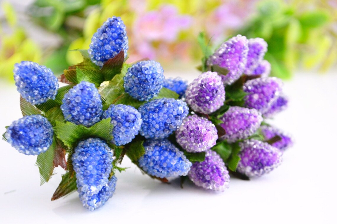 12 Pcs Artificial Berries Faux Raspberries Blue Berry Beaded Etsy