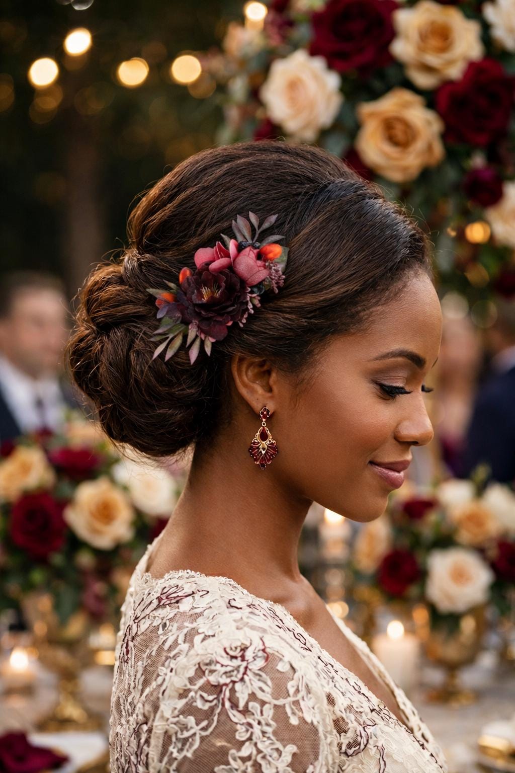 Burgundy floral hair comb with orange berries Fall bridal headpiece…