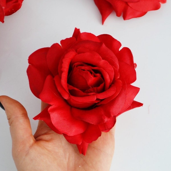 1 Piece Red artificial rose, 12 cm/4.7'' Silk flower, Fake rose, Cake topper, Rose flower head