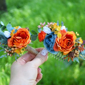 Rust white gold brown flower set Floral comb Bridal flower clip Headpiece Flower headpiece Groomsmen Bouttonnier