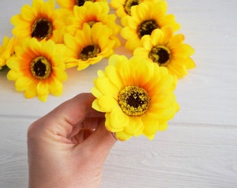 10 Yellow fake sunflowers Artificial sunflower Faux flowers Summer flowers 3.14''/8 cm diameter
