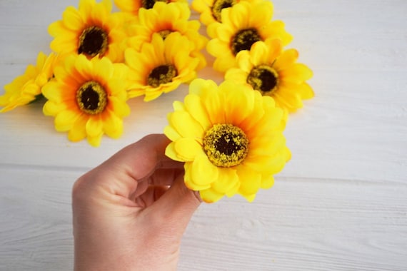 10 gelbe Sonnenblumen Kunstblumen Kunstblumen Kunstblumen 3,14''/8 cm Durchmesser