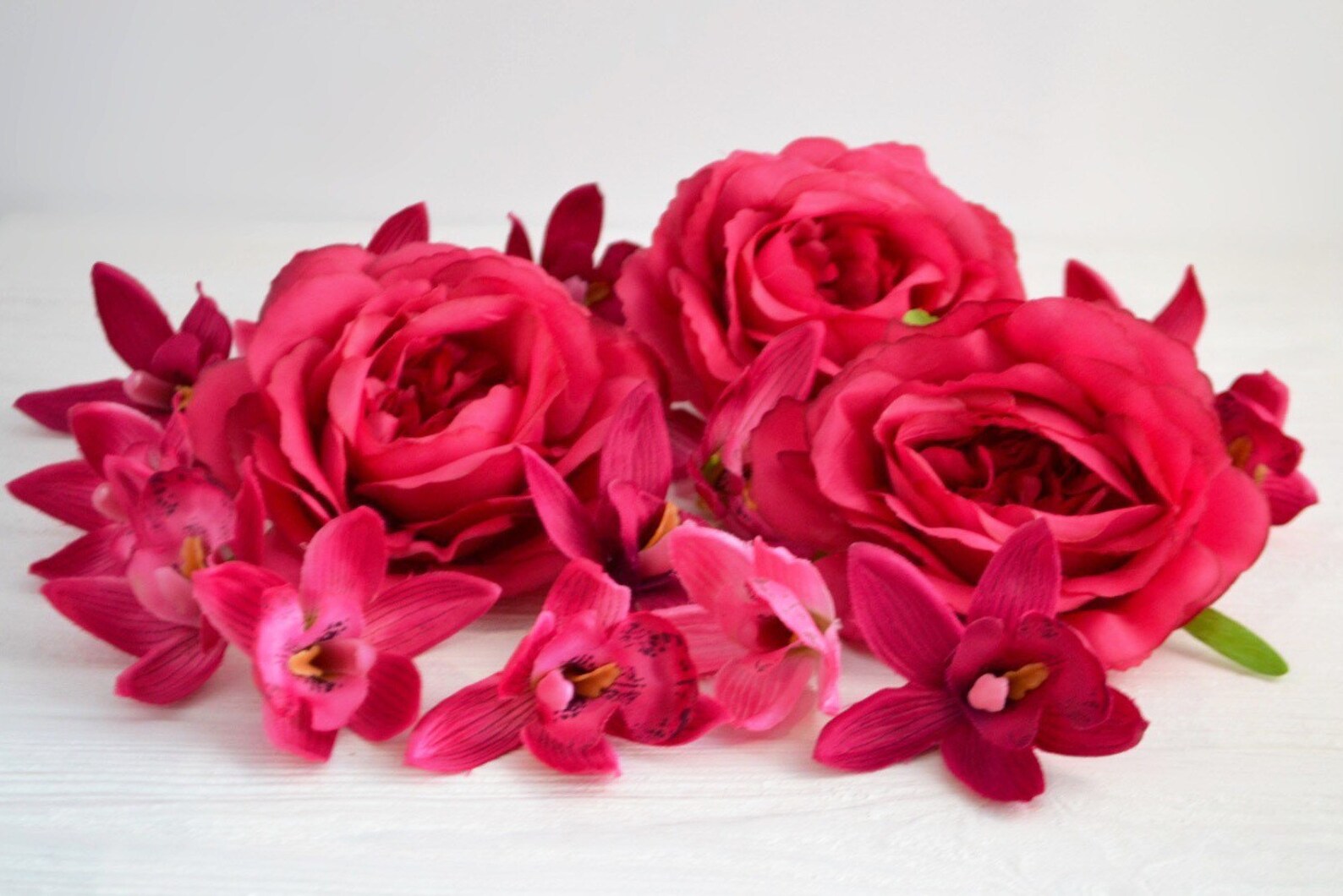 Hot Pink silk artificial flowers Fake roses Faux Orchids Mix Etsy